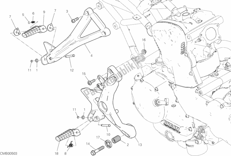 All parts for the Footrests, Right of the Ducati Supersport Thailand 950 2019